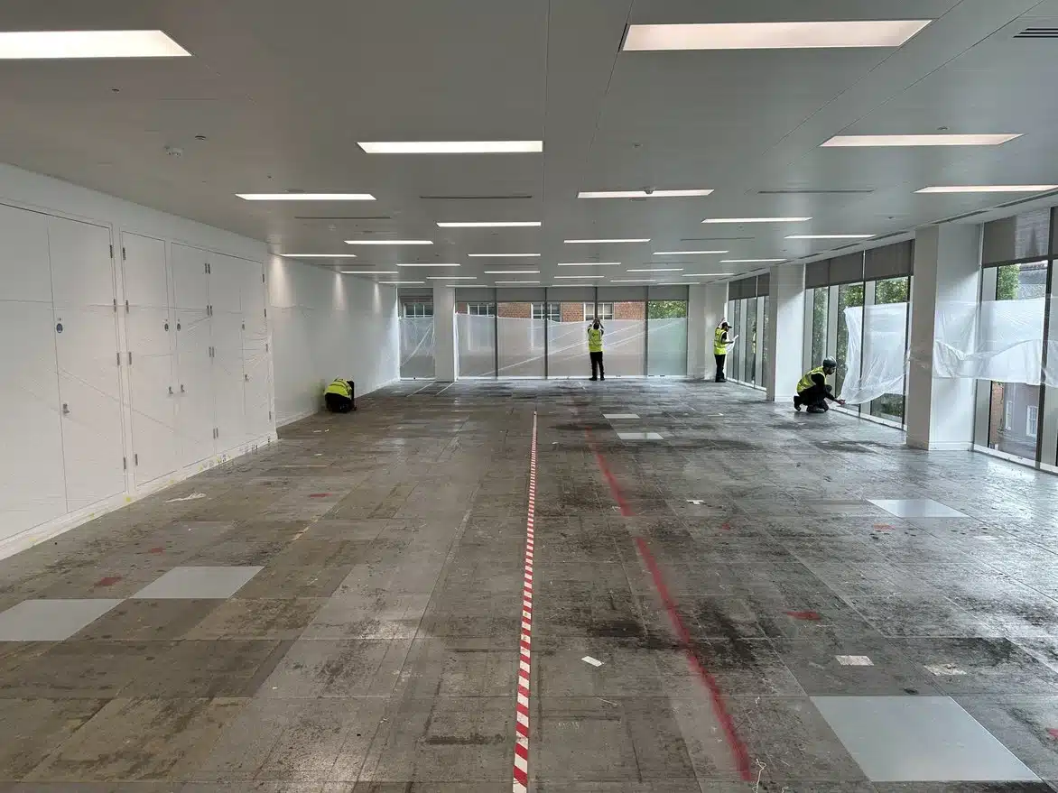 Site professionally prepared with full wall and environment protection before raised access floor cleaning
