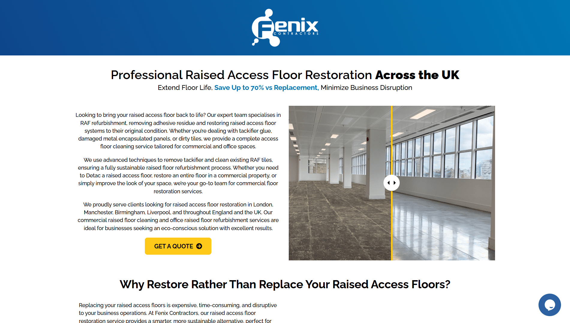 Screenshort of our Raised Access Floor Restoration Services Page